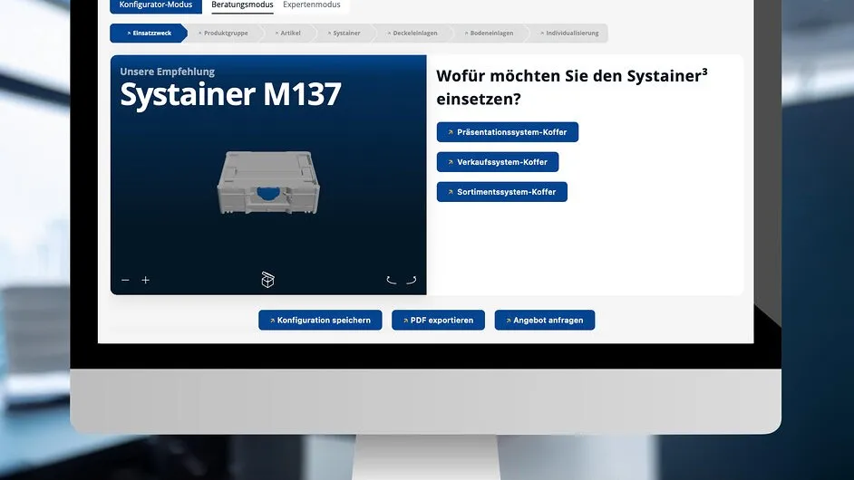 Tanos systainer®-Individualisierung und Konfiguration mit Online-Produktberater.